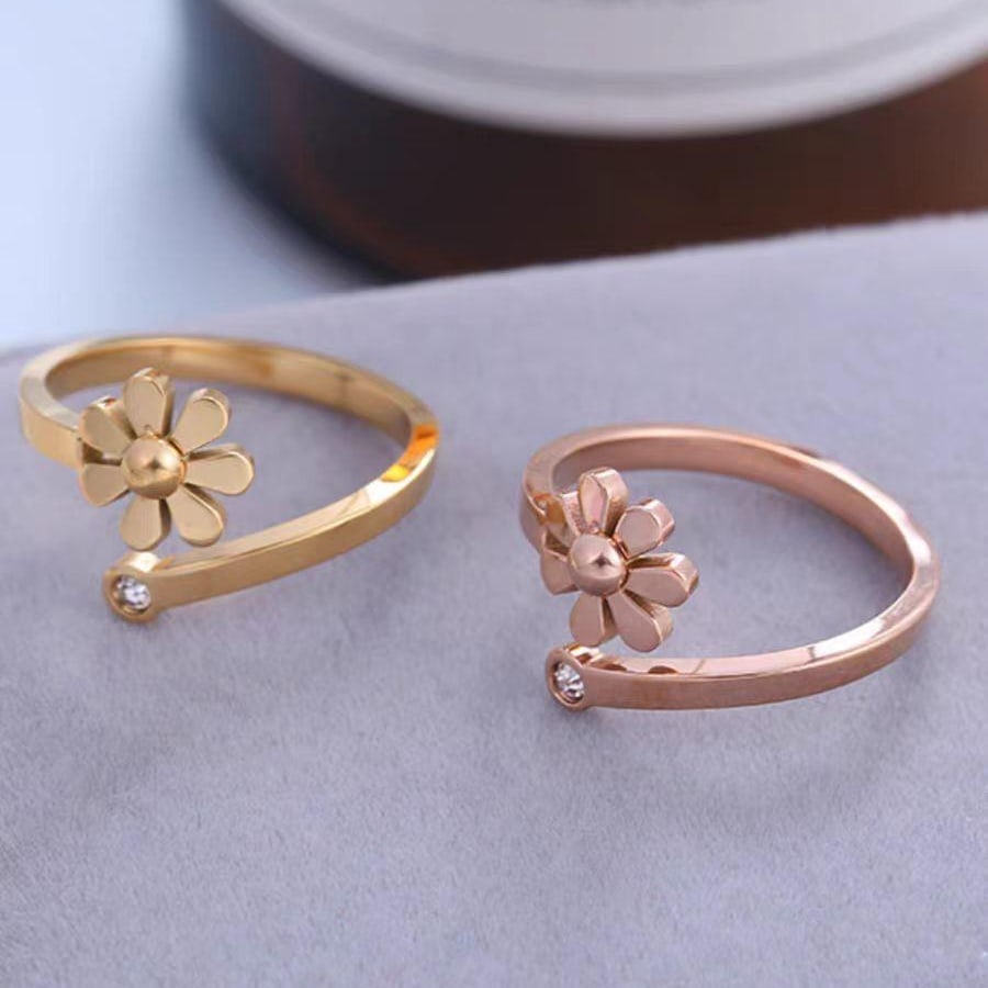 Bague ouverte rose gold à fleurs