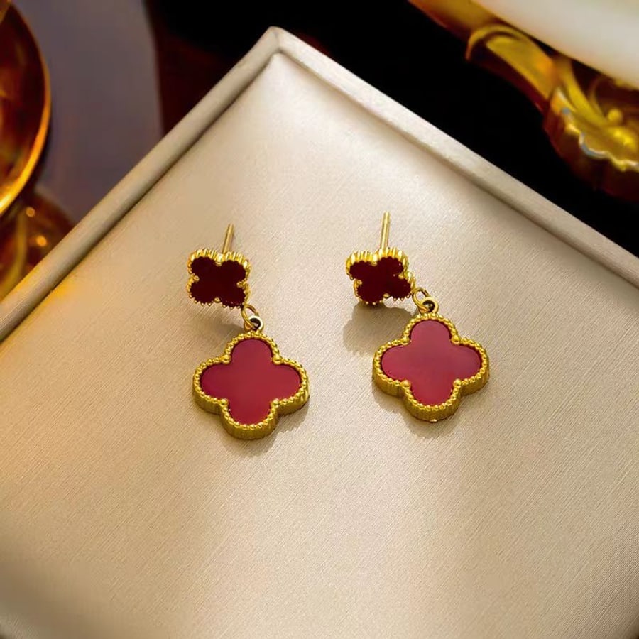 Boucles trèfle rouge et doré