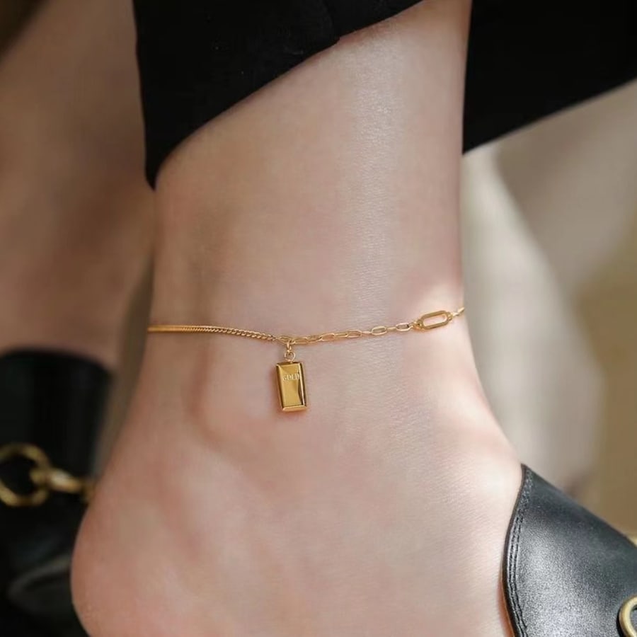 Bracelet de cheville avec pendentif rectangle